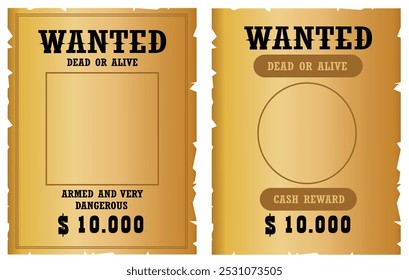 Wild West. Set of posters with a search for a cowboy bandit. Vector art illustration