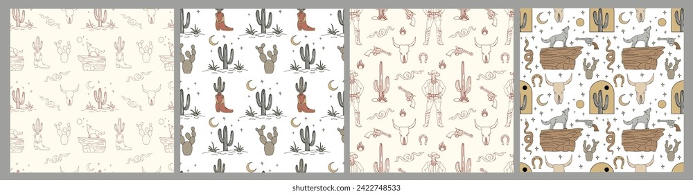 Wild west set of seamless textures for clothing or wallpaper.