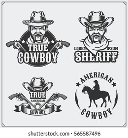 Wild west. Set of sheriff and cowboy vintage emblems, labels, badges and design elements.