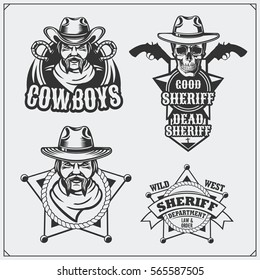 Wild west. Set of sheriff and cowboy vintage emblems, labels, badges and design elements.