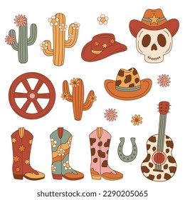 wild west set stickers icons on white background