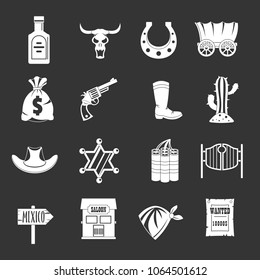Wild west set vector white isolated on grey background 