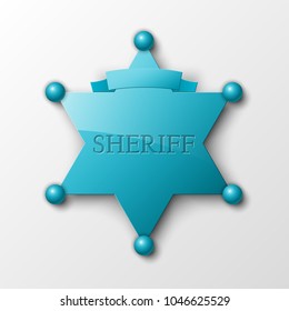 Wild West Sheriff metal gold star. Vector policeman steel emblem. Police wild west badge. Cop metal token. Sheriff steel badge, Six-pointed star, Policeman token with "sheriff" text on surface