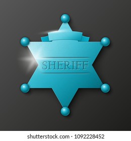 Wild West Sheriff metal gold star. Vector policeman steel emblem. Police wild west badge. Cop metal token. Sheriff steel badge, Six-pointed star, Policeman token with "sheriff" text on surface