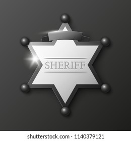 Wild West Sheriff metal gold star. Vector policeman steel emblem. Police wild west badge. Cop metal token. Sheriff steel badge, Six-pointed star, Policeman token with "sheriff" text on surface