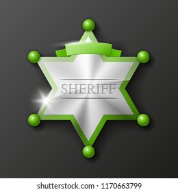 Wild West Sheriff metal gold star. Vector policeman steel emblem. Police wild west badge. Cop metal token. Sheriff steel badge, Six-pointed star, Policeman token with "sheriff" text on surface