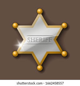 Wild West Sheriff metal gold star. policeman steel emblem. Police wild west badge. Cop metal token. Sheriff steel badge, Six-pointed star, Policeman token with "sheriff" text on surface