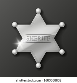 Wild West Sheriff metal silver star. policeman steel emblem. Police wild west badge. Cop metal token