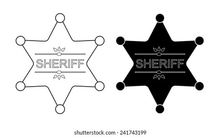 Wild west sheriff star badge icon. Vector contour lines clip art illustration isolated on white