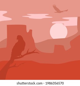wild west silhouette background with eagle and cacti