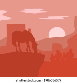 wild west silhouette background with horse and cacti