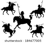wild west silhouettes - native american warriors riding horses