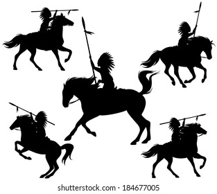 wild west silhouettes - native american warriors riding horses