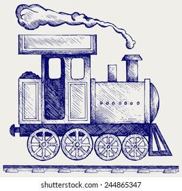 Wild West steam locomotive. Toy train. Doodle style