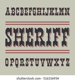 Wild West style font on dark background. Retro vector alphabet set. Capital letters. Great font for headlines, labels, quotes, titles, posters or logotypes. Latin alphabet.
