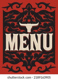 Wild West Style menu cover design, Barbecue restaurant.