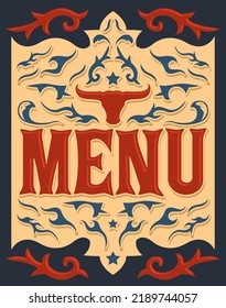 Wild West Style menu cover design, Barbecue restaurant.