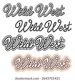 Wild west text vector illustration isolated on white background for design. Cowboy lasso Rodeo lettering. Vector wild west printable black graphic symbol for print