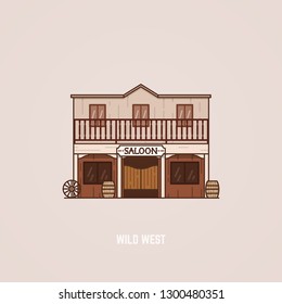 Wild west themed saloon building. Flat style vector illustration. 