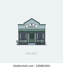 Wild west themed sheriff office building. Flat style vector illustration.
