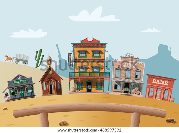 Wild West Town Stock Vector (Royalty Free) 488597392