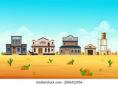 Wild west town or cityscape scenery, street view.