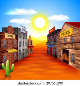 Wild west town photo realistic vector background