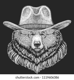 Wild west. Traditional american cowboy hat. Texas rodeo. Print for children, kids t-shirt. Image for emblem, badge, logo, patch.