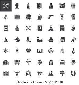 Wild west vector icons set, modern solid symbol collection, filled style pictogram pack. Signs, logo illustration. Set includes icons as dreamcatcher, cowboy, western, sheriff, bandit, saloon, ranch