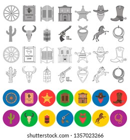 Wild West vector icons set