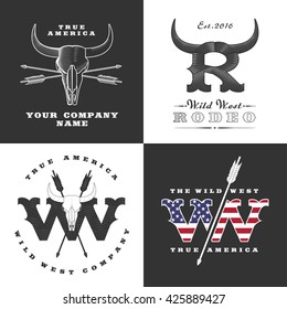 Wild West vector illustrations. Logo for cowboy, rodeo, bull, Texas lifestyle