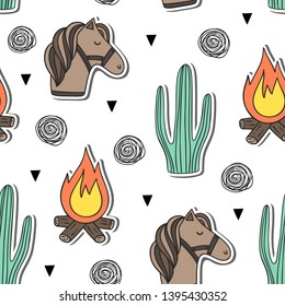 Wild West. Vector seamless pattern in the style of Doodle, cartoon