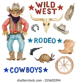 Wild West - vectorized watercolor clip art. More raster watercolors from this series are also available in portfolio. 