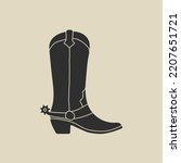 Wild west vintage element in flat, line style. Hand drawn vector illustration of old western cowboy boot fashion style, cartoon design. Cowboy patch, badge, emblem, logo.