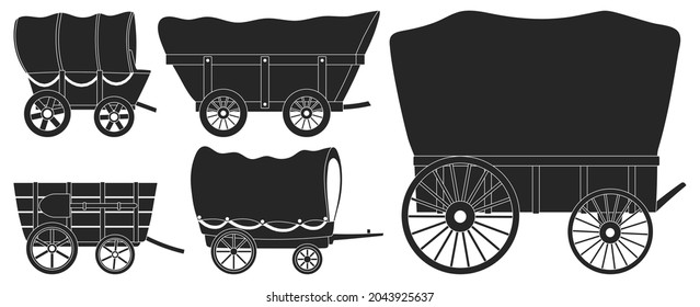 Wild west wagon vector black set icon.Vector illustration set western of old carriage on white background .Isolated black icon wild west wagon.