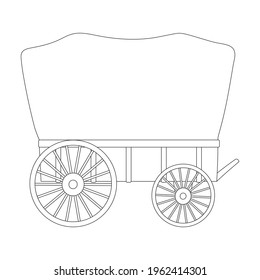 Icono de contorno del vector del vagón del oeste salvaje.Ilustración del vector occidental del vagón viejo sobre fondo blanco.Icono de contorno aislado vagón oeste salvaje.