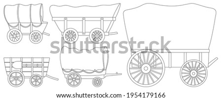 Wild west wagon vector outline set icon.Vector illustration set western of old carriage on white background .Isolated outline icon wild west wagon.