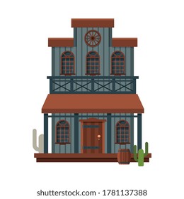 Wild West Wooden Building, Architectural Construction of Western Town Vector Illustration