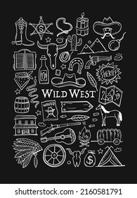 Wild Western. Adventure Background. Icons collection for your design