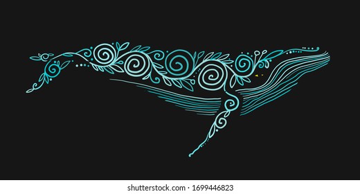 Wild Whale with Ethnic Ornaments. Vector illustration