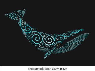 Wild Whale with Ethnic Ornaments. Vector illustration