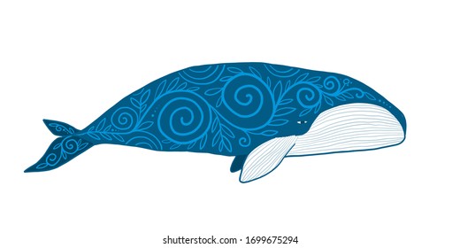 Wild Whale with Ethnic Ornaments. Vector illustration