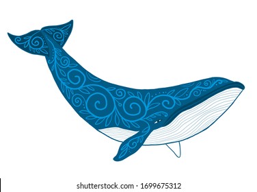 Wild Whale with Ethnic Ornaments. Vector illustration