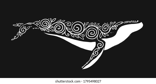 Wild Whale with Ethnic Ornaments. Vector illustration