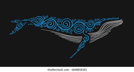 Wild Whale with Ethnic Ornaments. Vector illustration