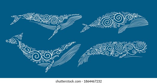 Wild Whale with Ethnic Ornaments. Vector illustration
