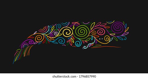 Wild Whale with Floral Ornaments. Colorful Art Sketch for your design. Vector illustration