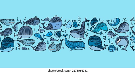 Wild whales. Childish style seamless pattern for your design