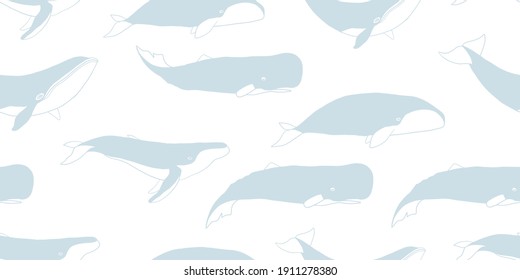 Wild Whales. Seamless Pattern for your design. Vector illustration