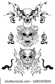 wild and wicked skull abstract cemetery necromancer horror tattoo stickers